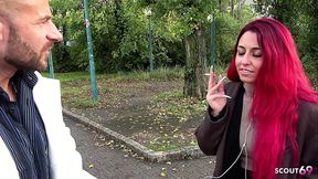 German Redhead Teen Bitch Dani Luve with big natural saggy Tits seduce Police Officer to Fuck her without condom