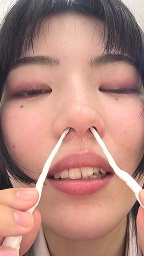 Tsubame Amai Blows Her Nose and Rubs the Mucus on Your Face - Nose Fetish