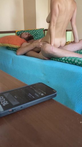 Shameless Sex While the Husband Can't Get Through on the Phone