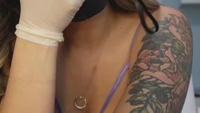 2 MIN Hand Gag Breath play with gloves, watch me put on white latex gloves and then gag myself with my gloves and then stick tongue through my fingers as well while gagging myself, then I put on a latex mask and breath in heavily to restrict myBreath