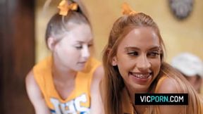 Two teen cheerleaders get ruined by perv coach, Quinn & Kapri getting wrecked.