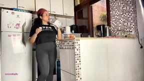 Gassy Ebony Farting and Burping in Skirt and Leggings