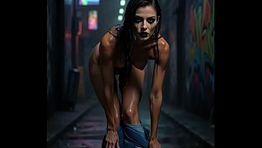 Cyberpunk goth revealing in a dark alley - short compilation 1 - Nyx Loops - AI generated