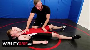 Varsity Grip - Hunk Coach Brian Bonds Drills Young Twink Wrestler In Spandex After