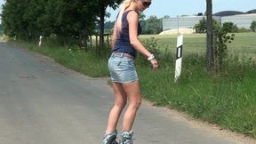 Inline Skating In Jeans Miniskirt HD-480