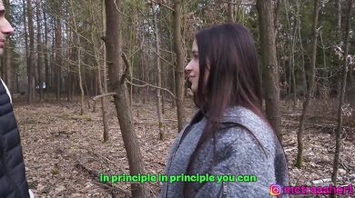 18 year old girl rides the forest owners big dick in public POV