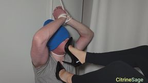 After a long day in my high heels, my slave licks the soles of my heels clean and then sweaty soles and toes