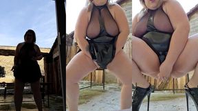 body en cuire, jupe en cuire, chaussures en cuire avec talons de 18cm...