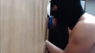 Old Man sucks penis through glory hole