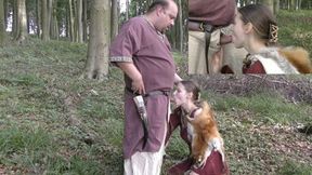 Nadine Cays sucks shaft and swallows cum at Medieval Market