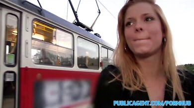 Blonde Chrissy Fox lets a stranger take her outdoors in public