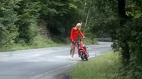 Blond fuck in the woods near the road