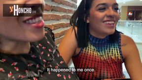 Sleazy duo goes down on each other at a public lewd blowout fest