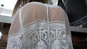 Gorgeous beauty in white lingerie fucks a guy with a huge dick