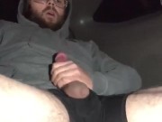 Solo male masturbation and cumshot risky public in car