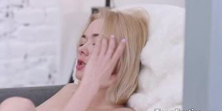 Blonde teen gets her holes filled by a big cock