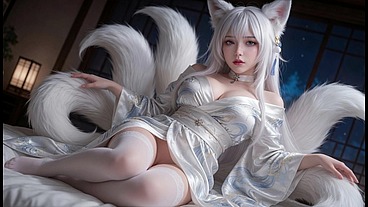 AI Henti-White-Haired Nine-Tailed Fox Girl: HD Multi-Position Hardcore Sex with Massive Breasts