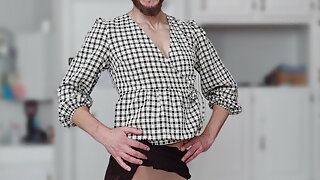 Bearded guy shows legs and dick