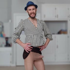 Bearded guy shows legs and dick