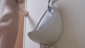 Girl with Nice Ass Strips and Pisses Mens Bathroom Risky Pee