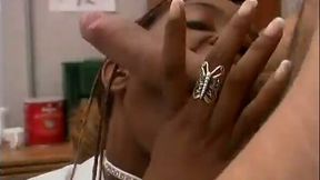Luxurious black mama has oral petting with white bastard