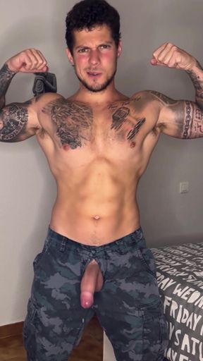 My Big Cock Cums in Military Outfit with No Touch