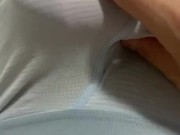 Rubbing Japanese dick over the underwear big head hard cock