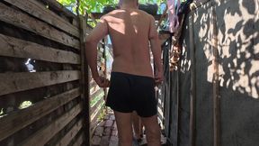 Voyeur 4K Outdoor Shower Chubby Girl Big Tits &amp; Huge Cock Couple Amateur