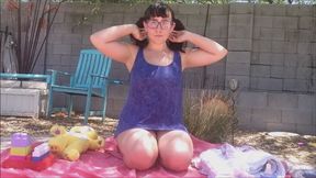 Diaper Girl Maddie Outside Sunning and Swimming 2016