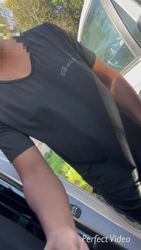 Guy in a nightie, thong and heels outside, seen by someone!