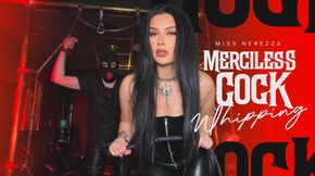 Merciless dungeon cock whipping
