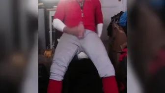 Muscular Daddy Jerks Off in Baseball Uniform and Sneakers
