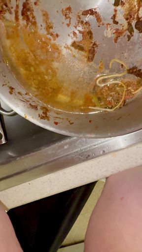 Pissing to clean the dishes after pasta night.