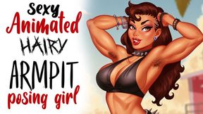 Hairy armpit muscle babe poses showing us her hot hair covered pits cute animated girl