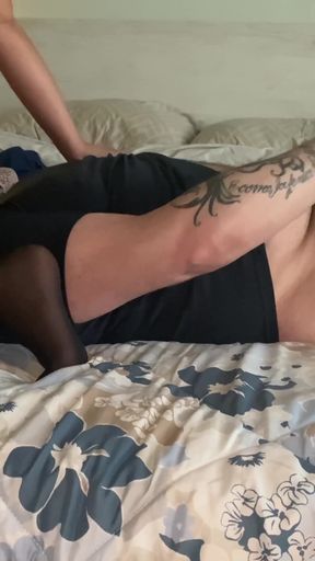 Thrilling moment from &quot;yes handjob and cum while I&#039;m sitting in pantyhose on her face&quot;