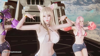 [MMD] Unis - Curious Ahri Akali Seraphine Hot Kpop Dance League of Legends Uncensored Hentai
