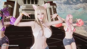[MMD] Unis - Curious Ahri Akali Seraphine Hot Kpop Dance League of Legends Uncensored Hentai