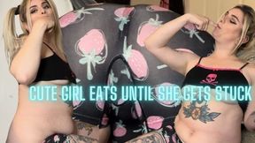 Cute Girl Eats Until She Gets Stuck From Her Body Swelling and Growing