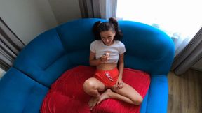 So beautiful and horny brunette pornstar eat chupa chups but after come a strong dick and her start to make blowjob and reverse blowjob and after fuck