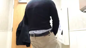 Public bathroom jerk-off and cum