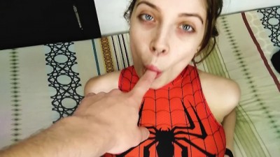 Spider-Girl gets cum on her pussy