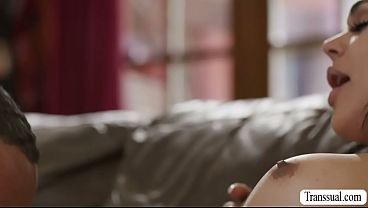 TS rides the black and white dick of her stepdad