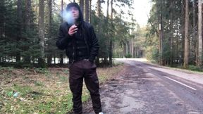 Boy with XXL dinky wanking and jizzing near the street