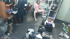 Horny Girl Jerks Off In A Workshop Next To A Stranger