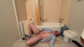 Masturbating On His Back On The Bathroom Floor Wanking In My Blue Shirt And Socks - Blondnblue222