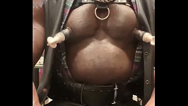 Black Muscle Tit Pump Flex &amp_ Nipple Play Solo Session