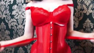 sexy Dark Haired into Red Corset