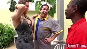 Tgirl Amanda Ferraz Double Fucked by Black and White Men