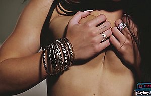 Petite body all natural Playboy models Meghan Leopard and Liz Ashley strip