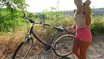 Skinny German Latina Teen Christy Ley gags on big cock in public